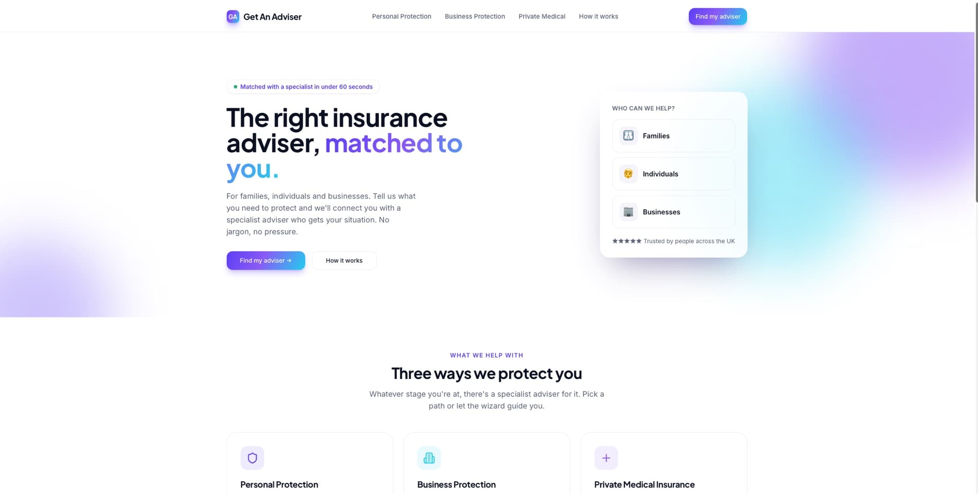 Screenshot of Get an Adviser